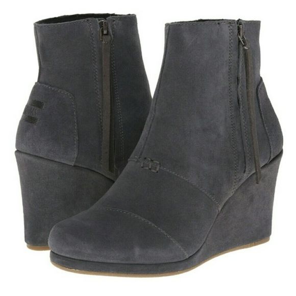Toms Shoes - TOMS 7.5 Desert Wedge High Zip Bootie Gray Suede